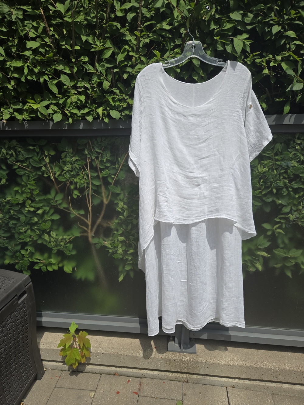 BOHO White Linen Midi Dress with Layered Tunic - Women US L